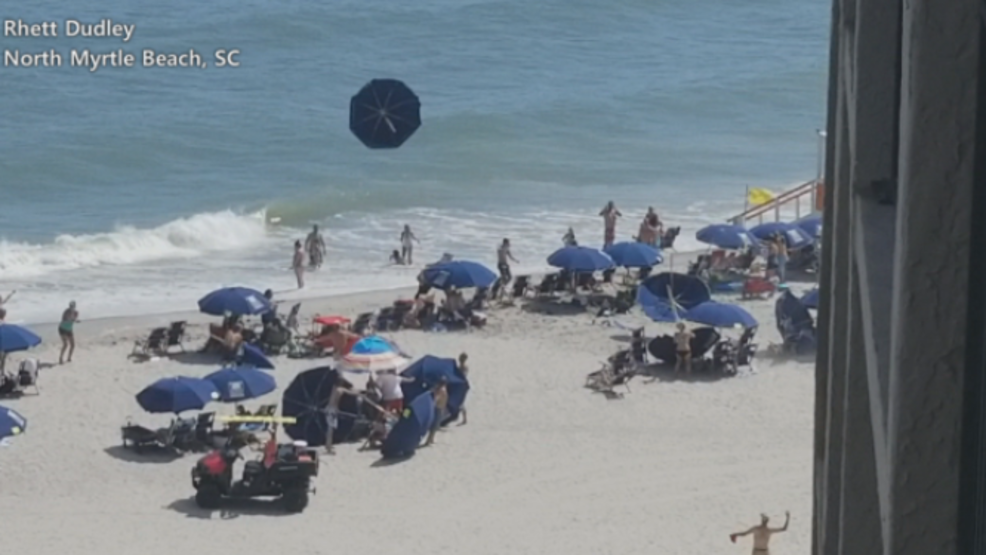 Aerial attack Gusty wind sends more than a dozen umbrellas flying on