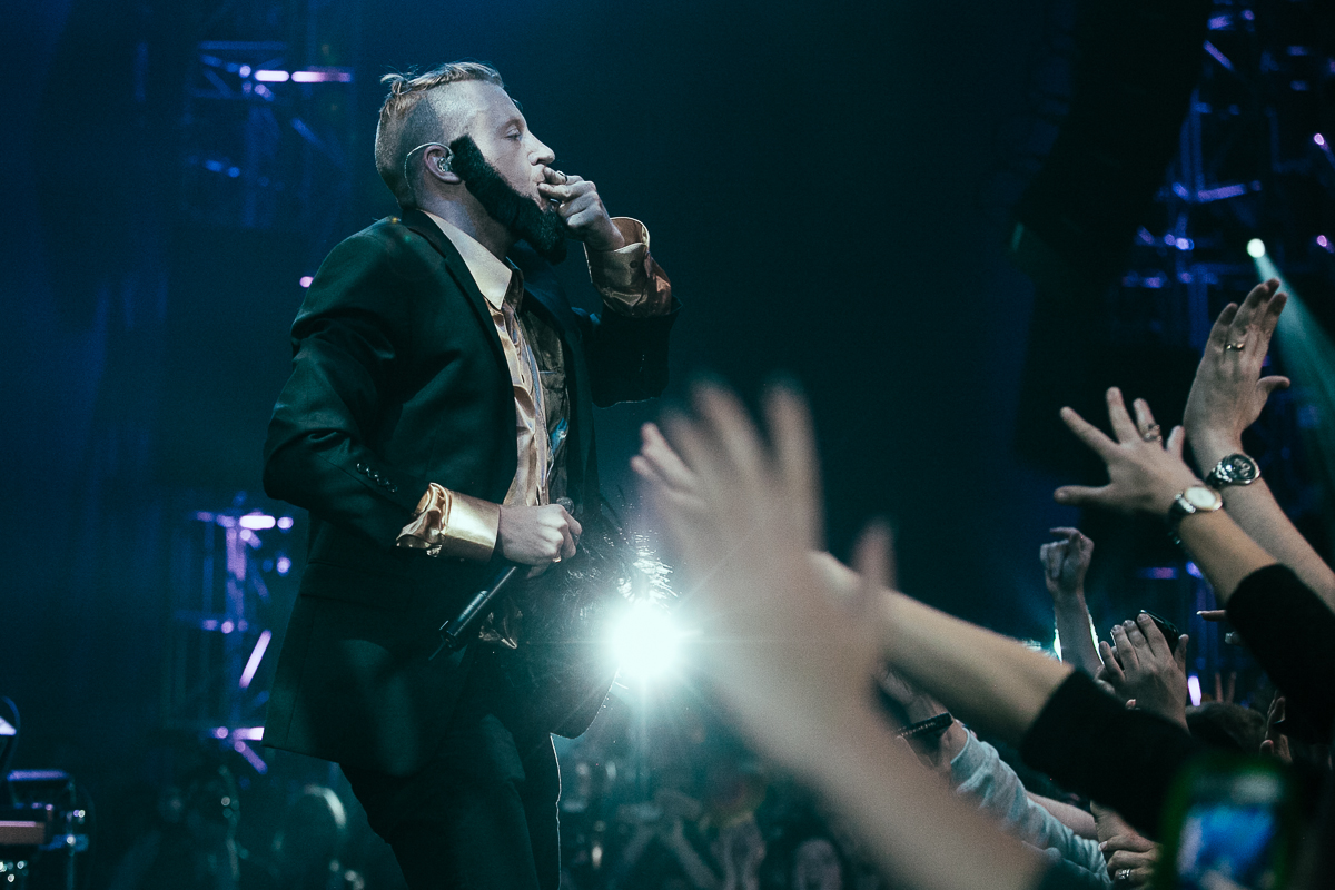 Macklemore and Ryan Lewis made a special appearance at EMP’s Vivid event for the new exhibition Spectacle. The new exhibit is all about music videos so in the spirit Macklemore and Ryan Lewis performed their award winning Thrift Shop and Can’t Hold Us to a screaming crowd. May 16th 2014. (Joshua Lewis / Seattle Refined)