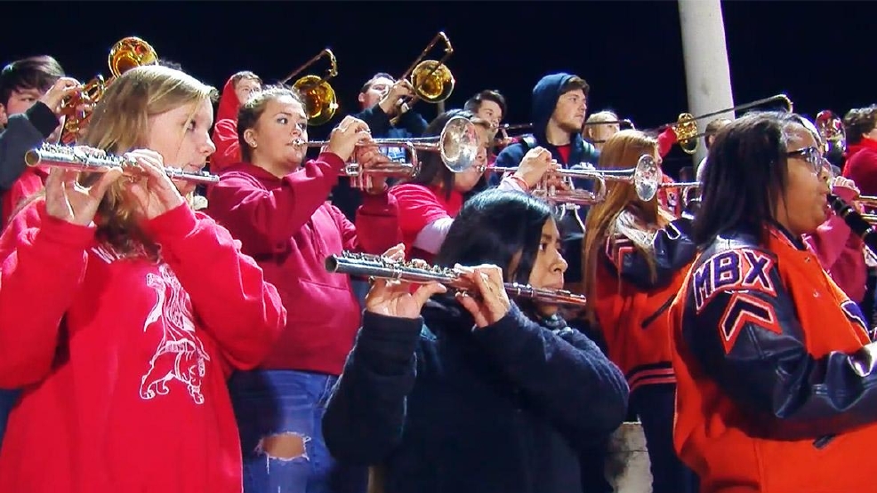 Woodland marching band plays at halftime of Wadley's playoff football