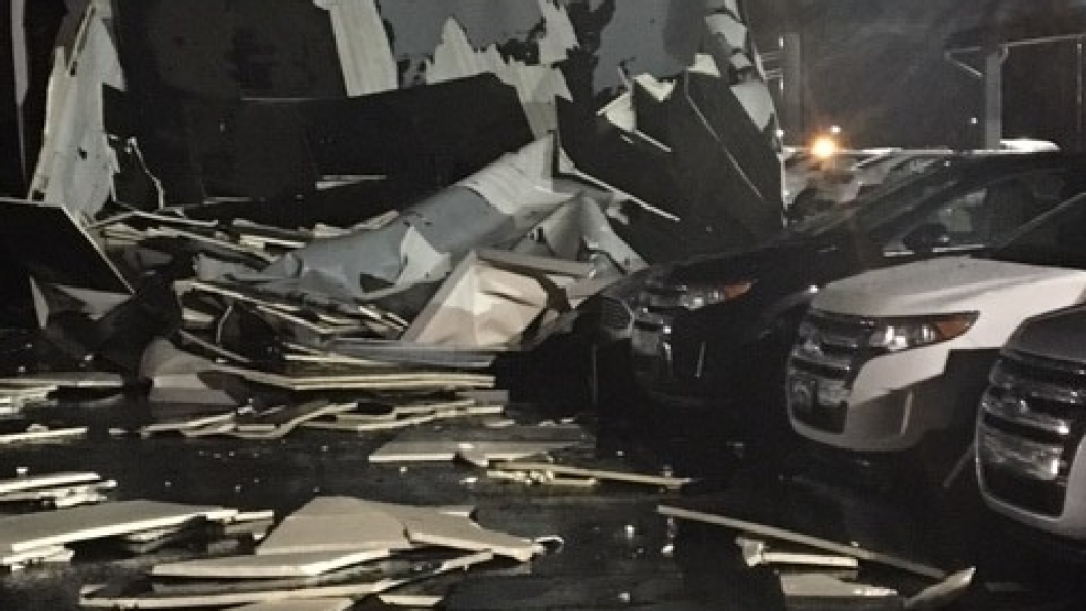 Heavy winds rip roof off Ford dealership in Forest City WLOS